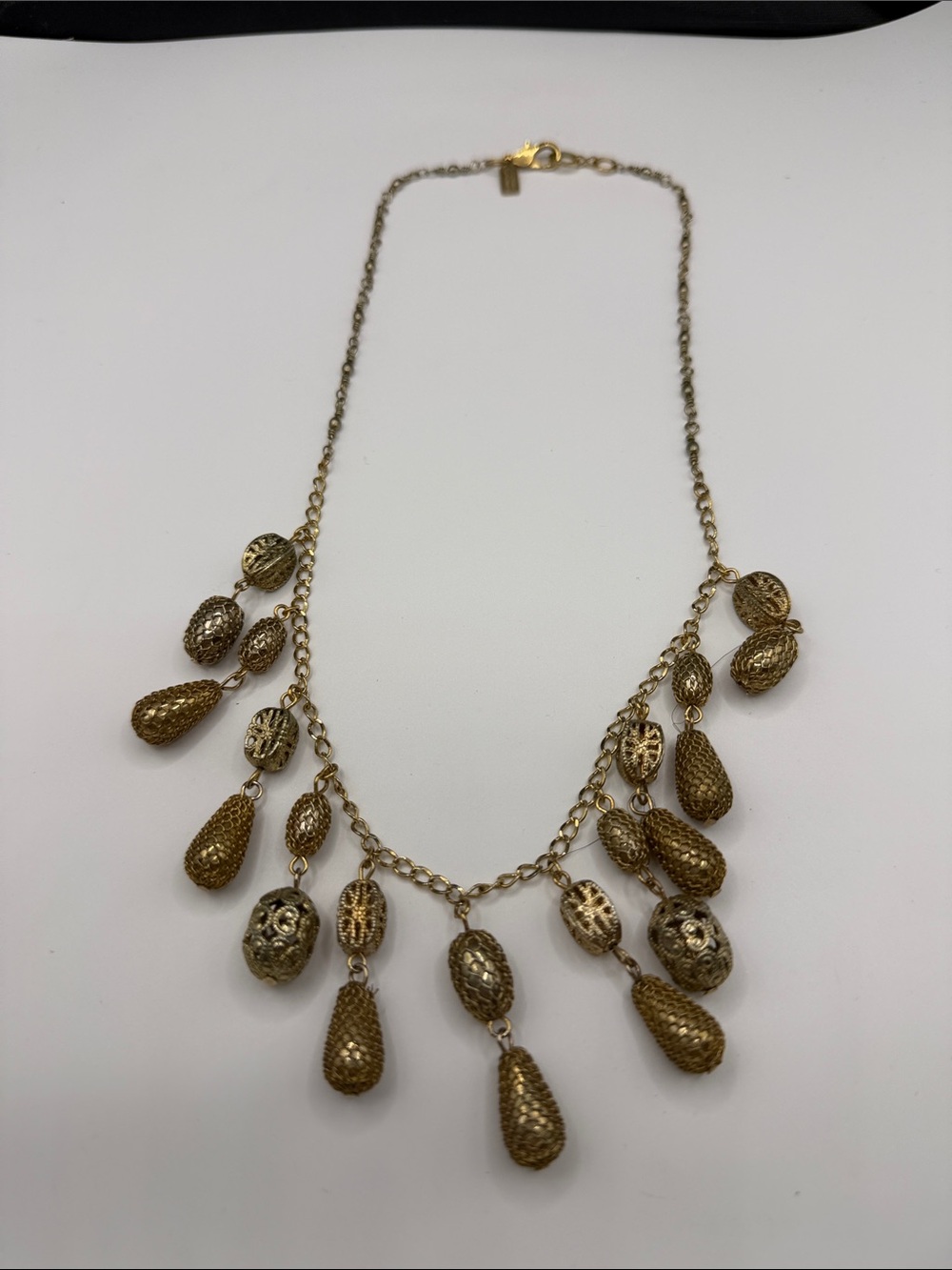 Rachel Gold-Tone Textured Teardrop & Oval Dangle Necklace